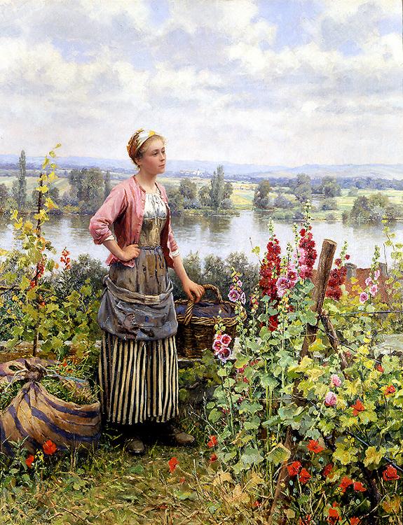 Daniel Ridgeway Knight Maria on the Terrace with a Bundle of Grass oil painting picture